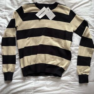 Brandy Melville Black and off white Striped Crewneck Sweater